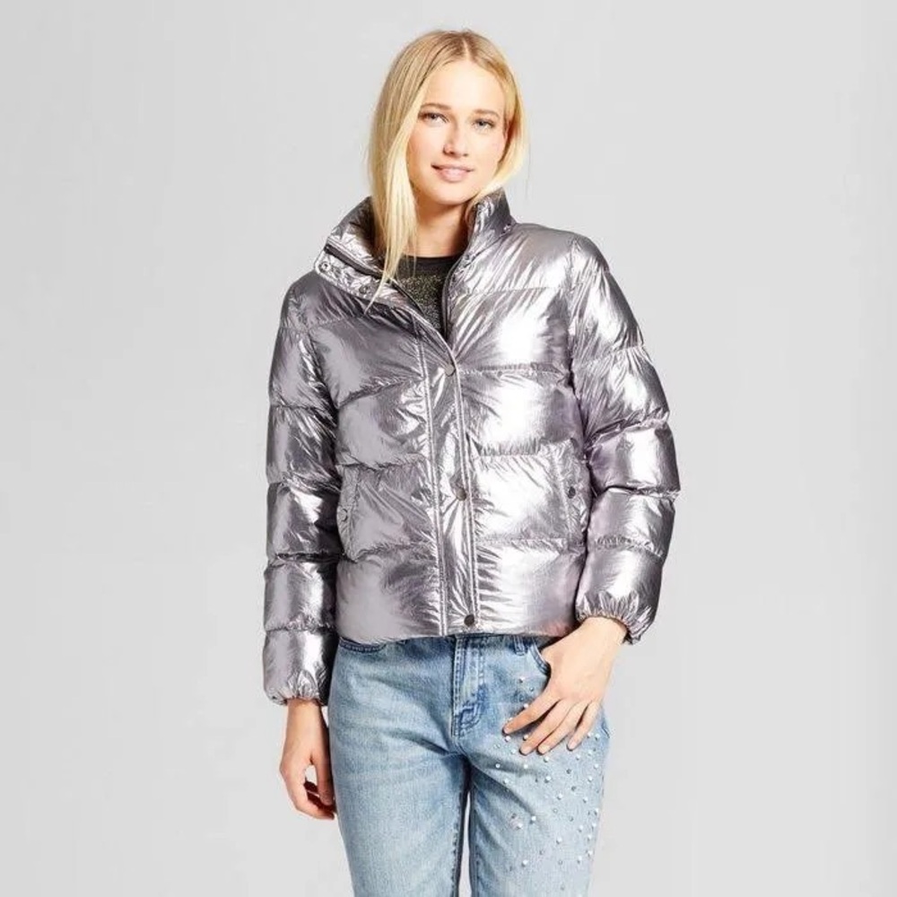 Who What Wear Silver Puffer Jacket S 🩶